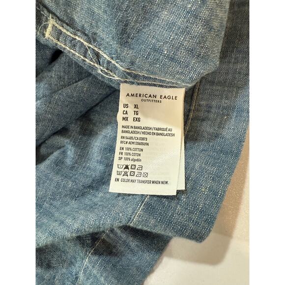 American Eagle AE Resort Shirt Blue Button Up 100% Cotton Mens Size XL  (15) - Picture 5 of 9